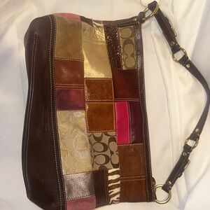 Coach Patchwork Shoulder Bag in Brown and Gold